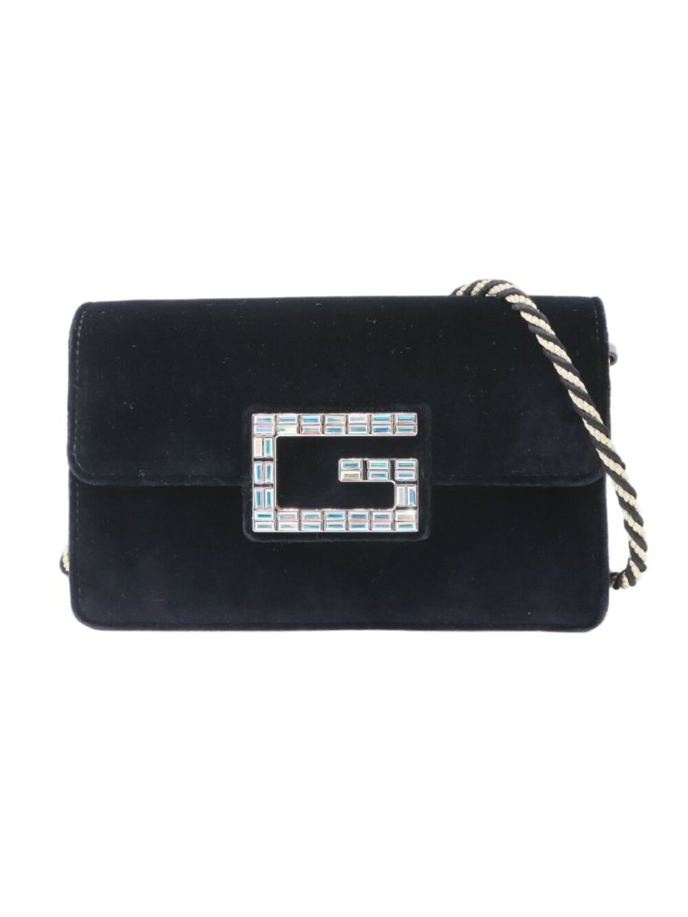Gucci Square G 2-Way Clutch Shoulder Bag Velvet Black Gold